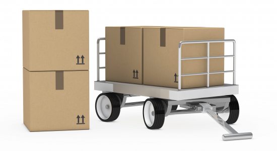 transport trolly with packages on white background